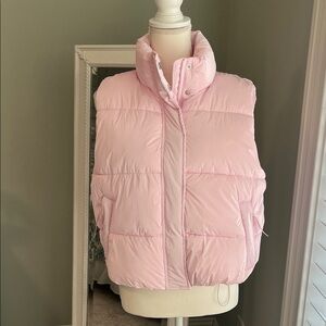 NWT PINK Victoria’s Secret pink shiny puffer vest, size L.